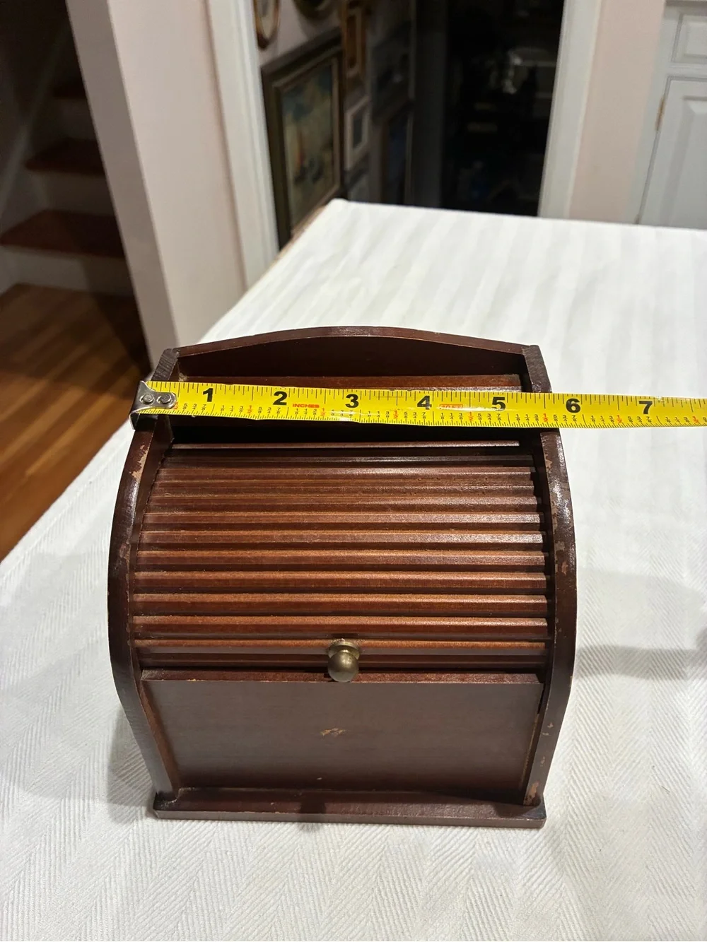 Vintage Wooden Rolled-Top Recipe Box in Dark Brown